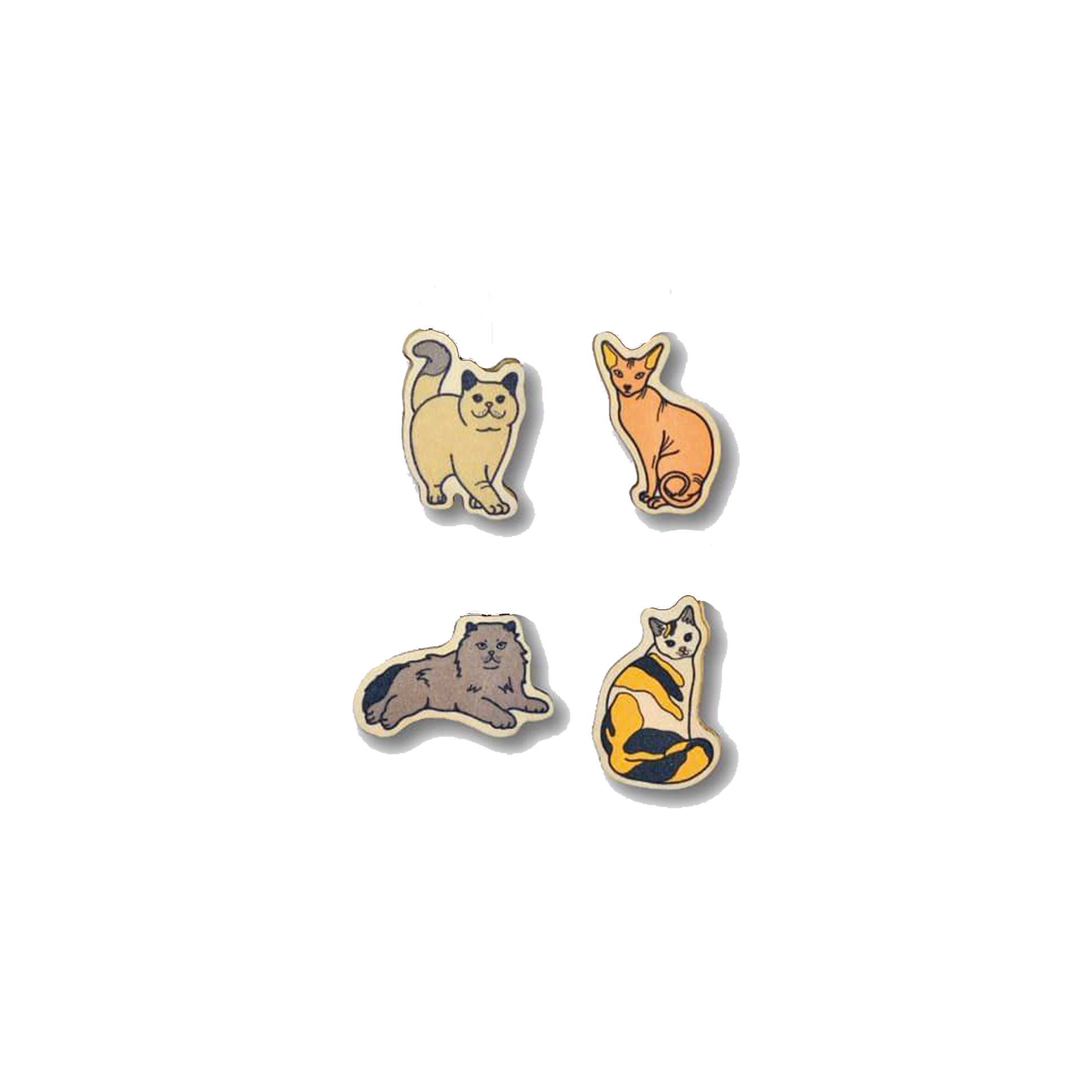 Bộ Sưu Tập Set 4 Pin Gỗ Chú Mèo