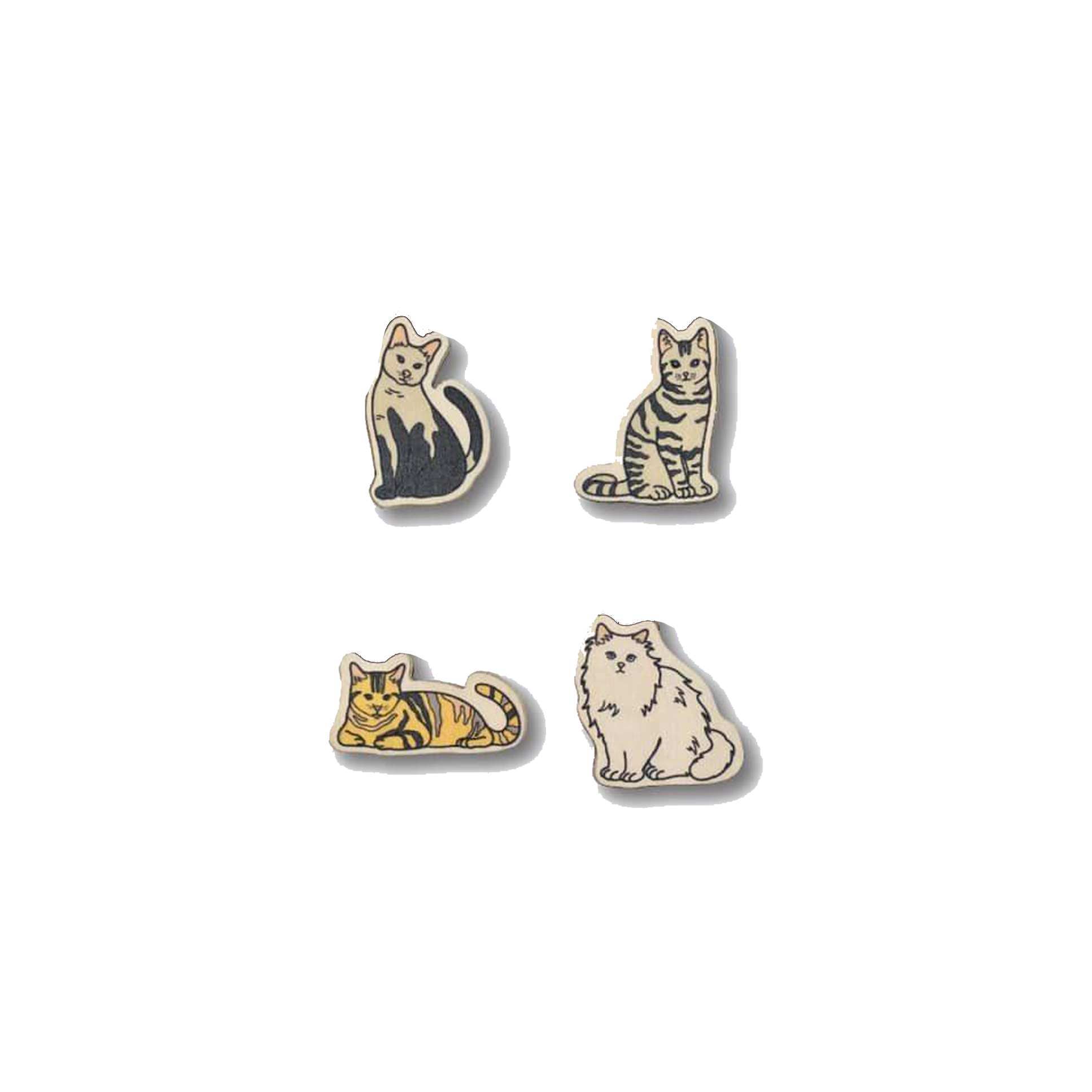 Bộ Sưu Tập Set 4 Pin Gỗ Chú Mèo