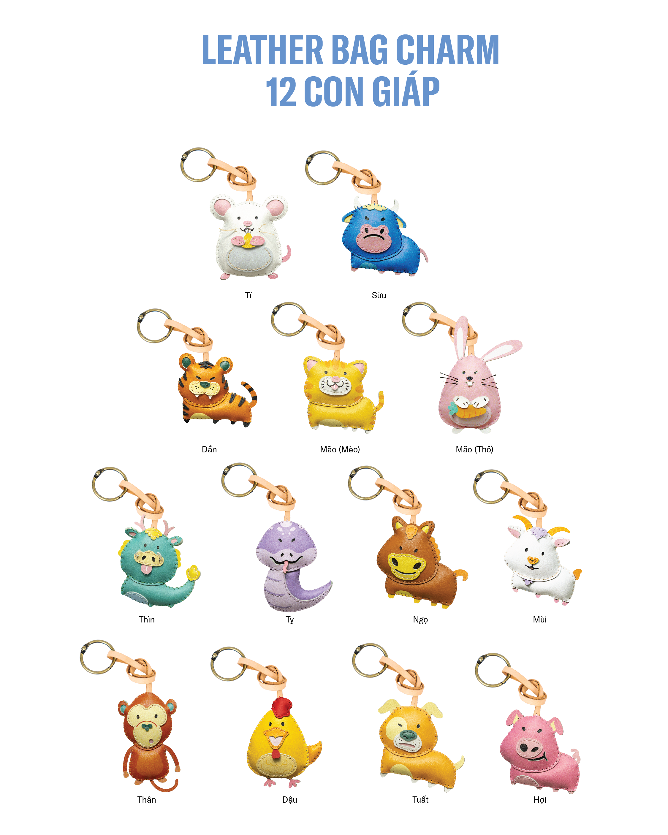 Bộ Sưu Tập Móc Khóa Da 12 Con Giáp