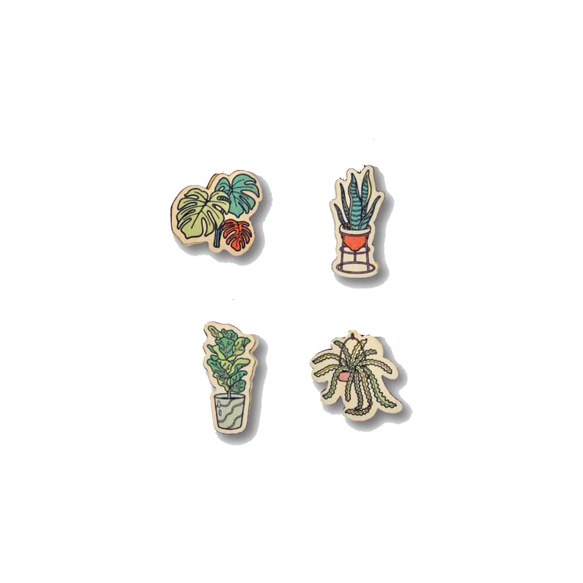 Bộ Sưu Tập Set 4 Pin Cài Gỗ Khu Vườn
