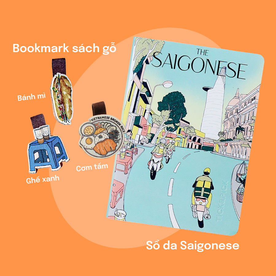 COMBO HÍ HOÁY: Gồm 03 Bookmark Sách Gỗ + 01 Sổ da