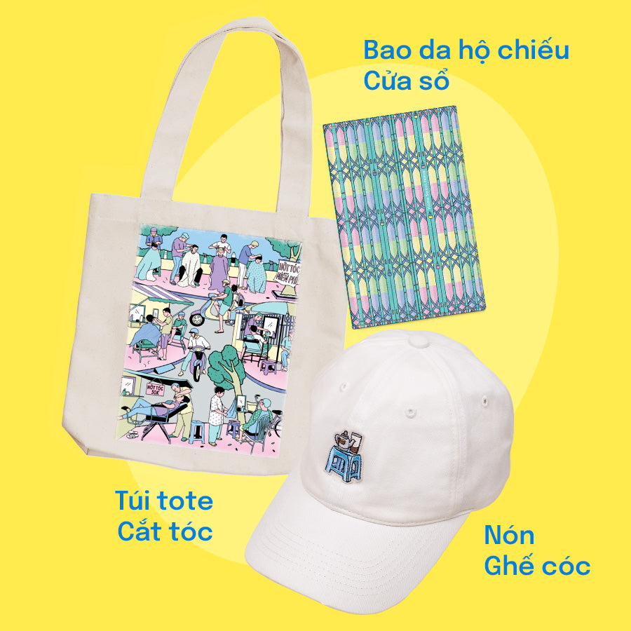 COMBO RONG CHƠI: Gồm 01 Túi Tote + 01 Bao da Hộ chiếu + 01 Nón