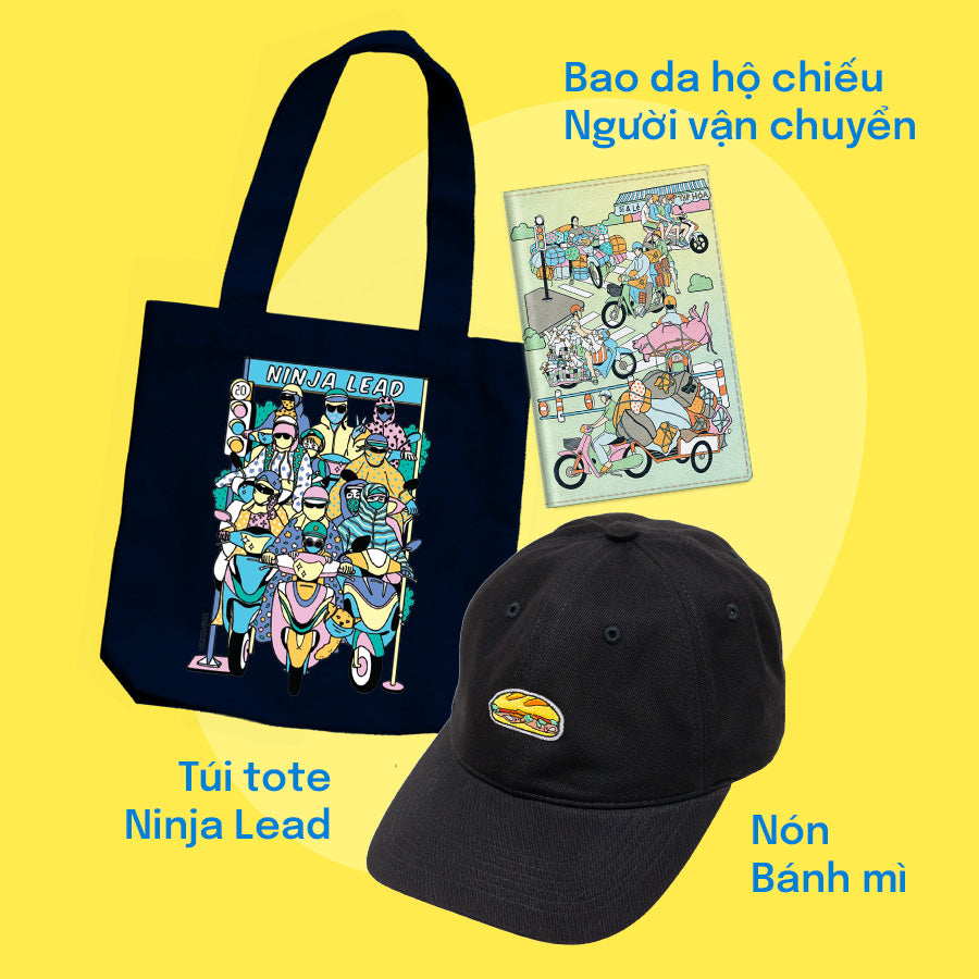 COMBO RONG CHƠI: Gồm 01 Túi Tote + 01 Bao da Hộ chiếu + 01 Nón