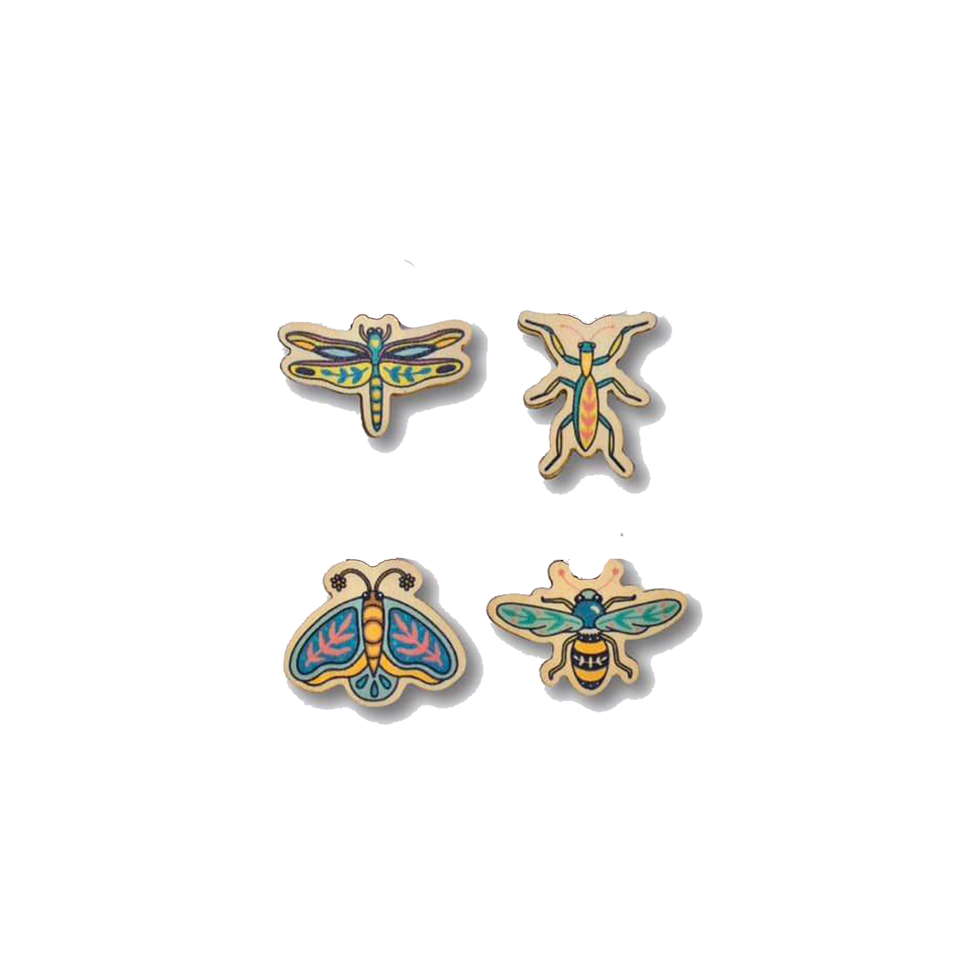 Bộ Sưu Tập Set 4 Pin Gỗ Lớp Côn Trùng