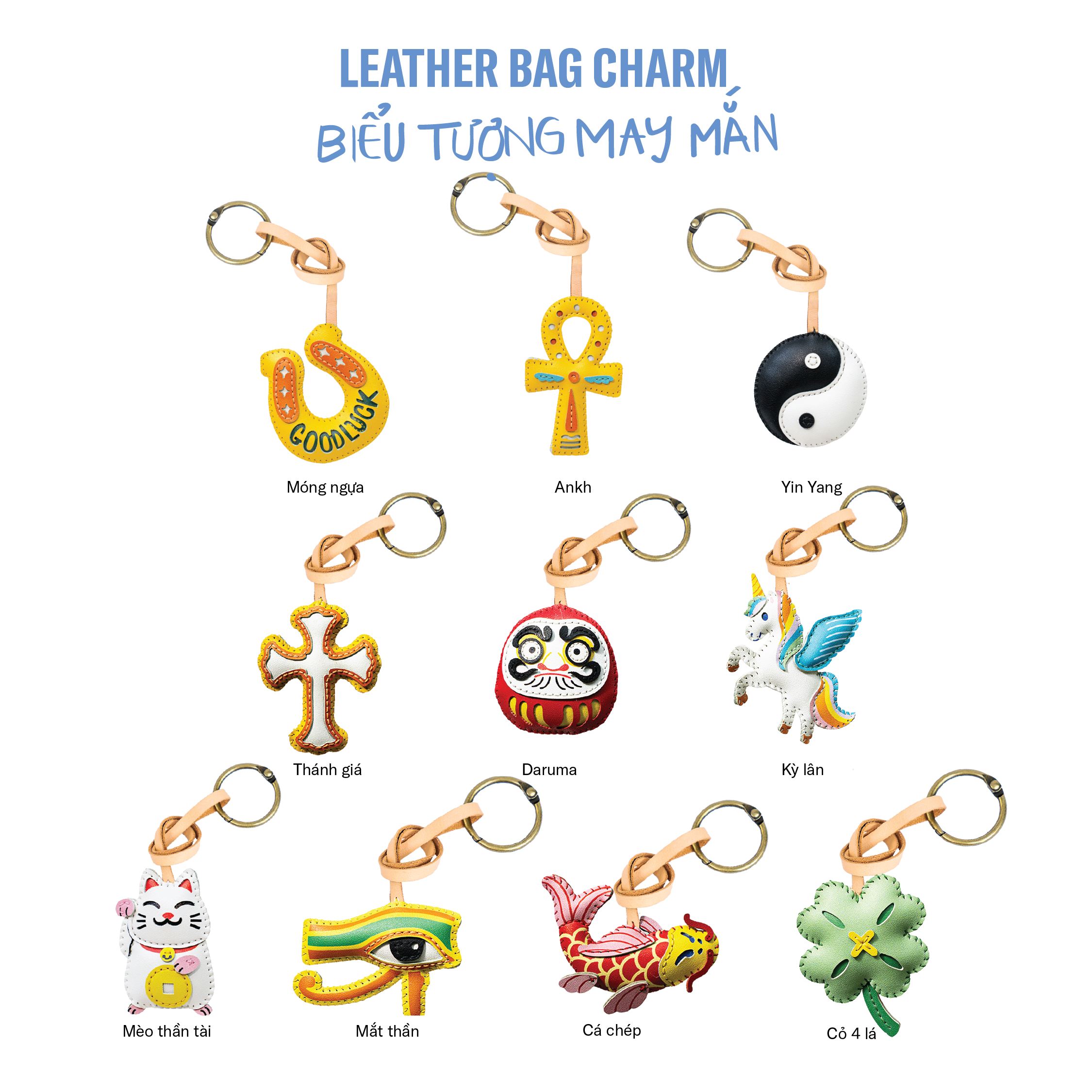 Bộ Sưu Tập Móc Khóa Da Biểu Tượng May Mắn
