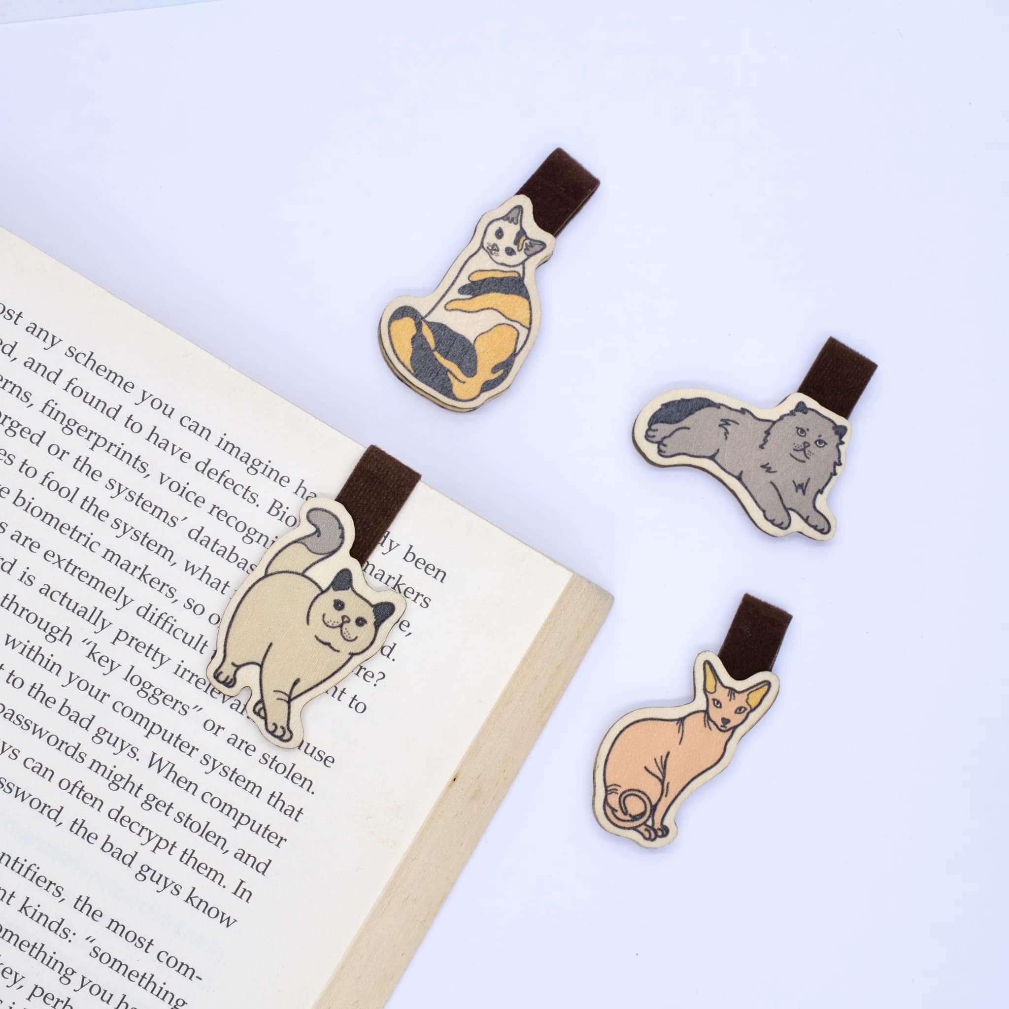 Bộ Sưu Tập Set 4 Kẹp Sách Gỗ Chú Mèo