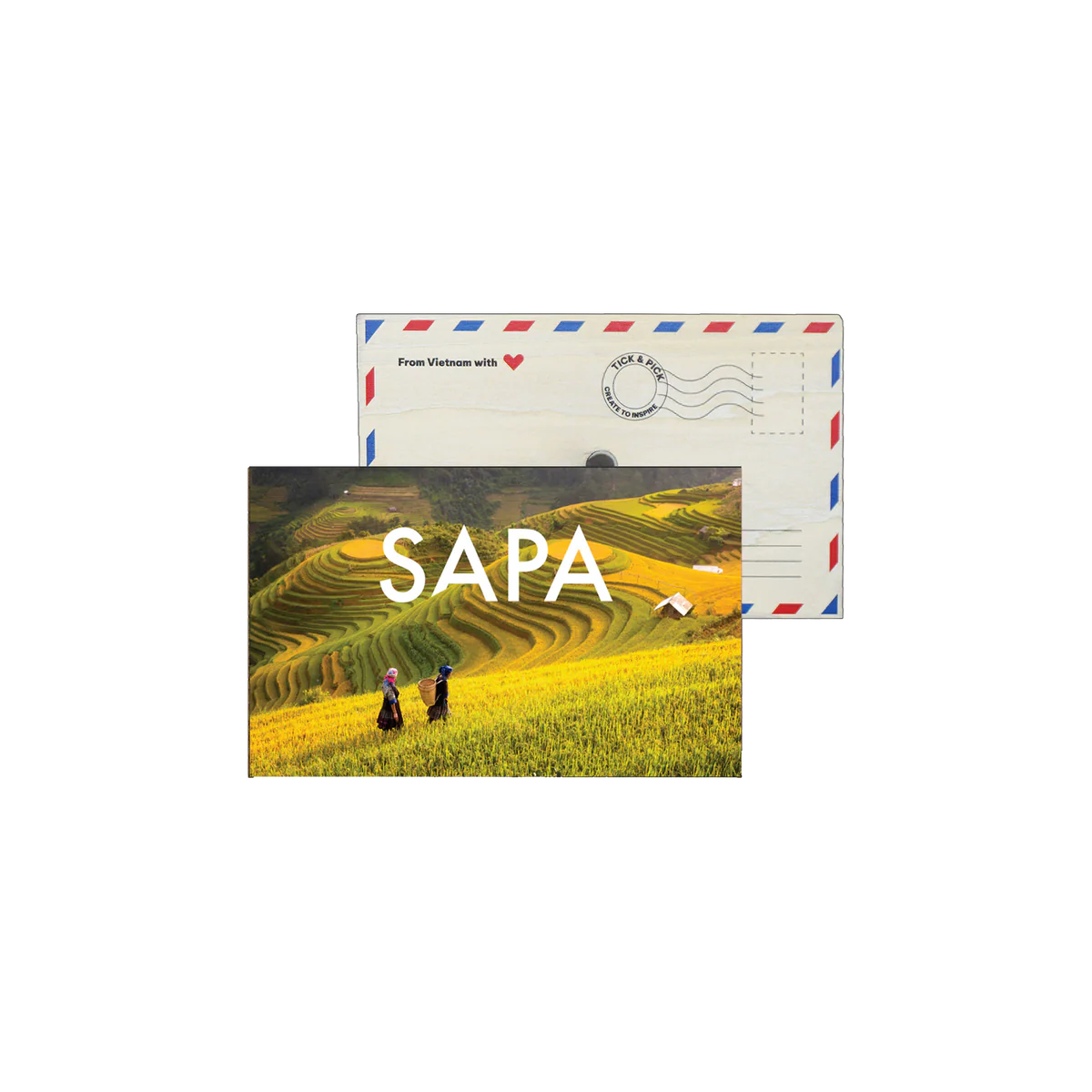 Bưu Thiếp Gỗ Nam Châm Sapa