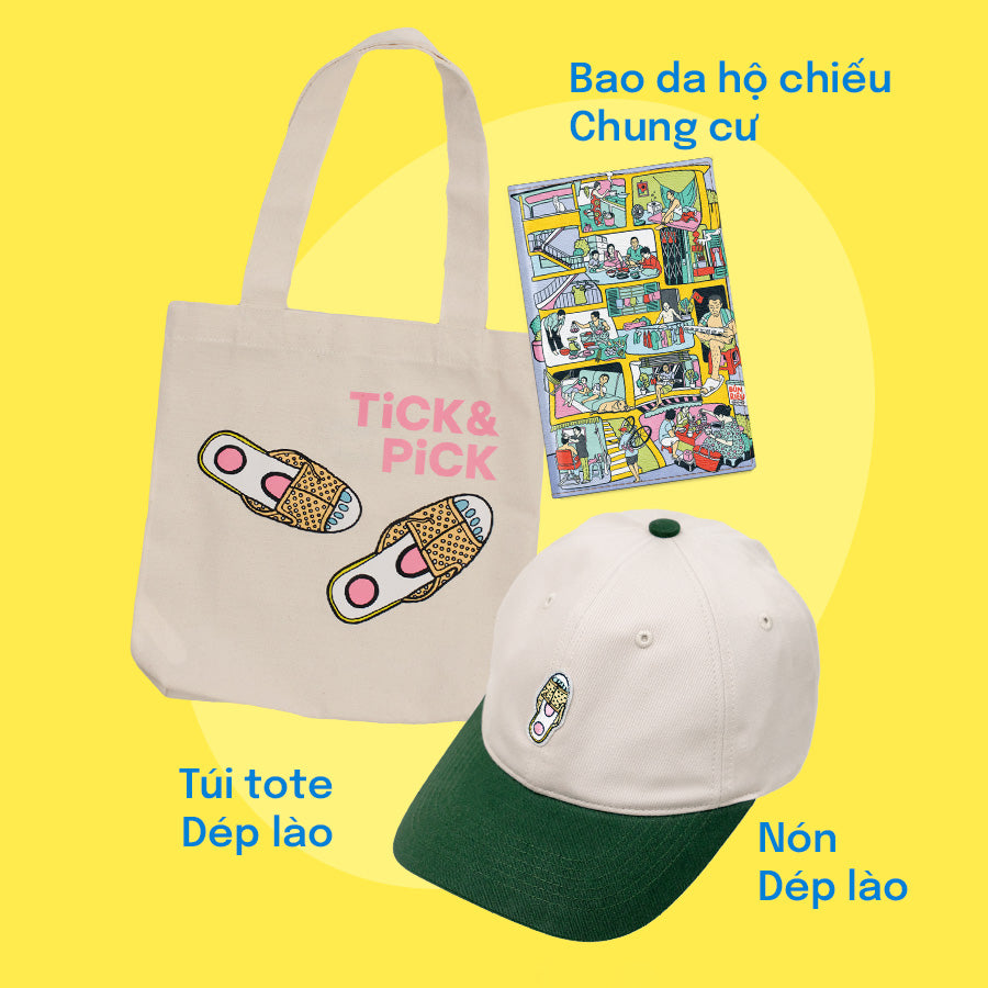 COMBO RONG CHƠI: Gồm 01 Túi Tote + 01 Bao da Hộ chiếu + 01 Nón