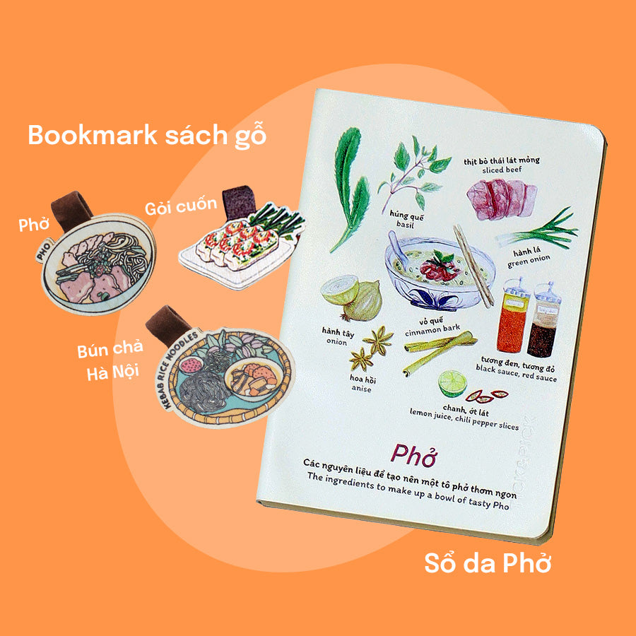 COMBO HÍ HOÁY: Gồm 03 Bookmark Sách Gỗ + 01 Sổ da