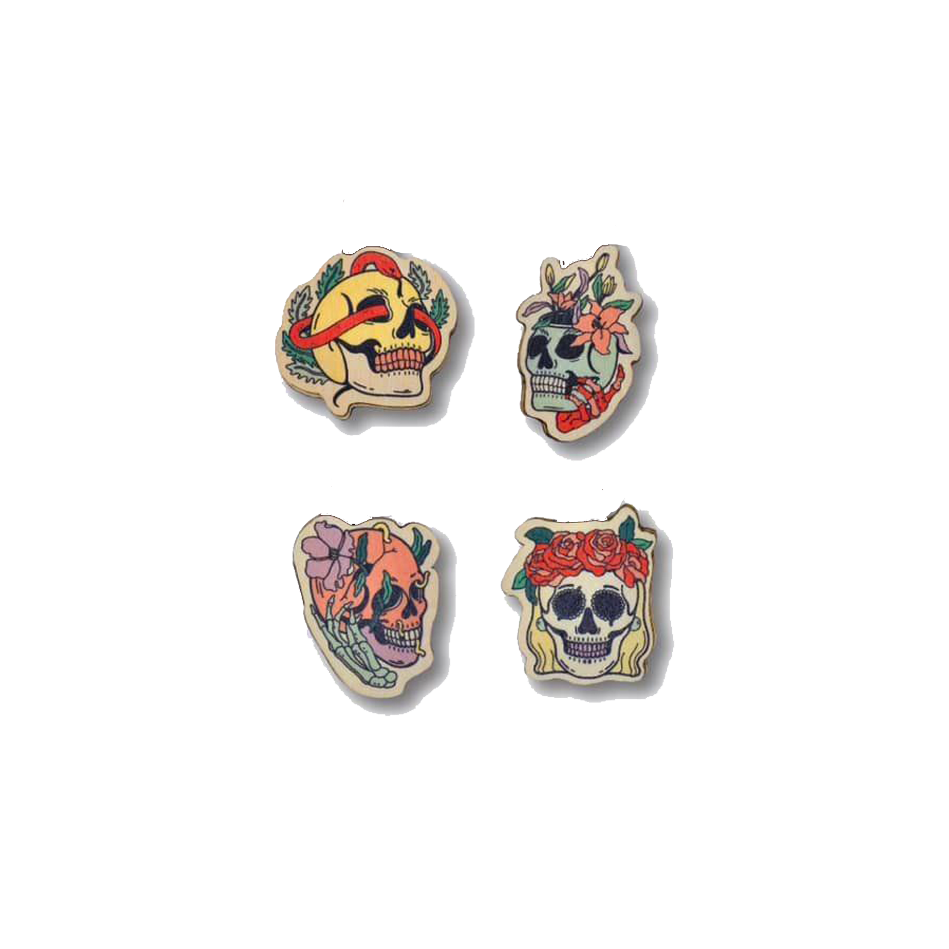 Set 4 Pin Gỗ Skull Collection