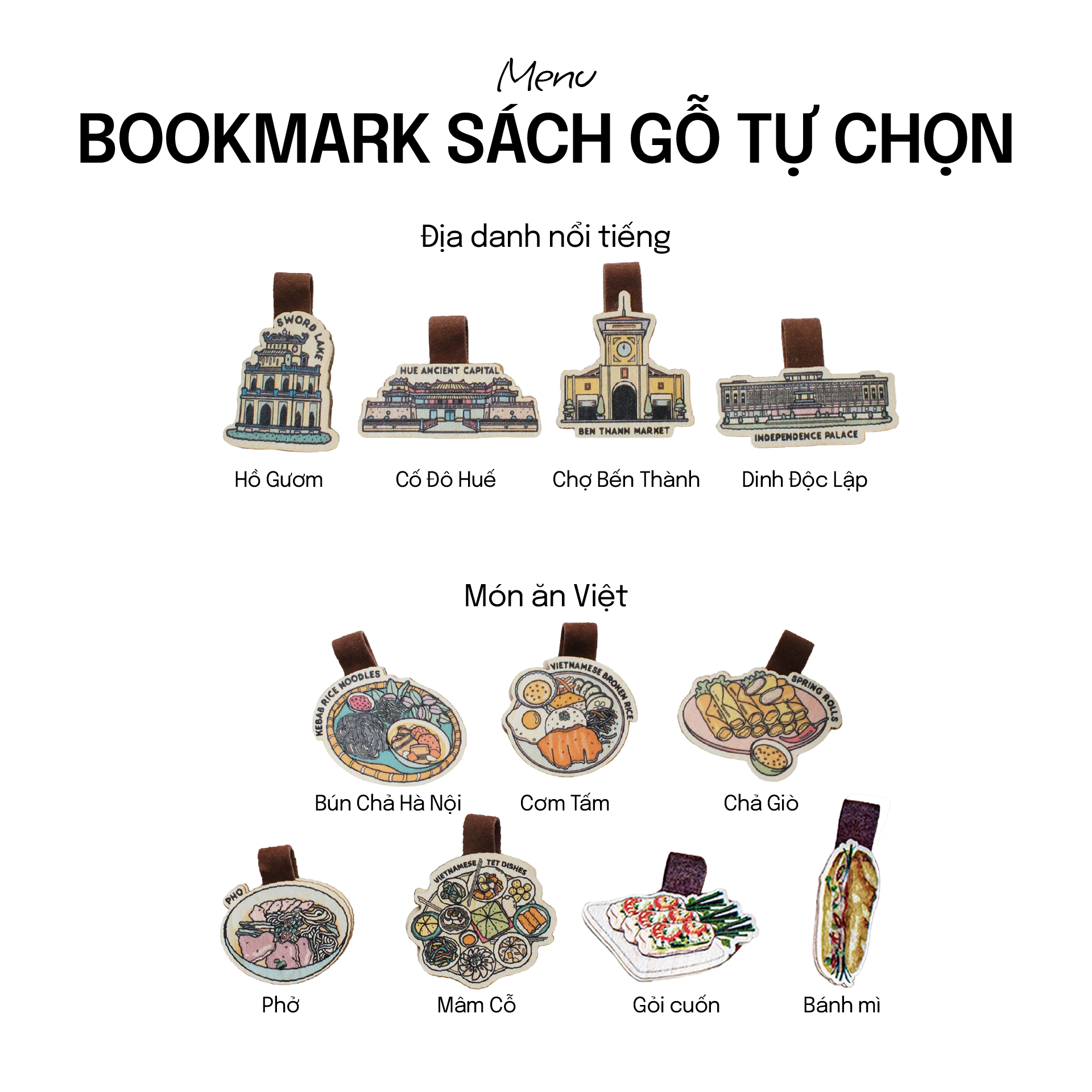 COMBO HÍ HOÁY: Gồm 03 Bookmark Sách Gỗ + 01 Sổ da