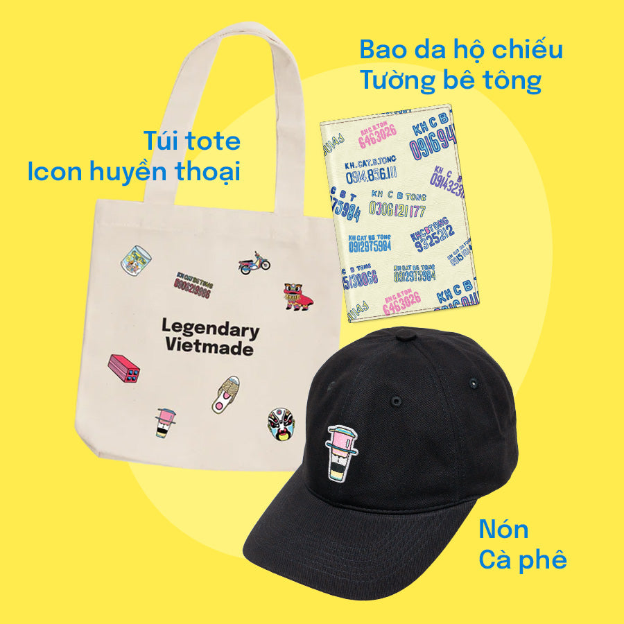 COMBO RONG CHƠI: Gồm 01 Túi Tote + 01 Bao da Hộ chiếu + 01 Nón
