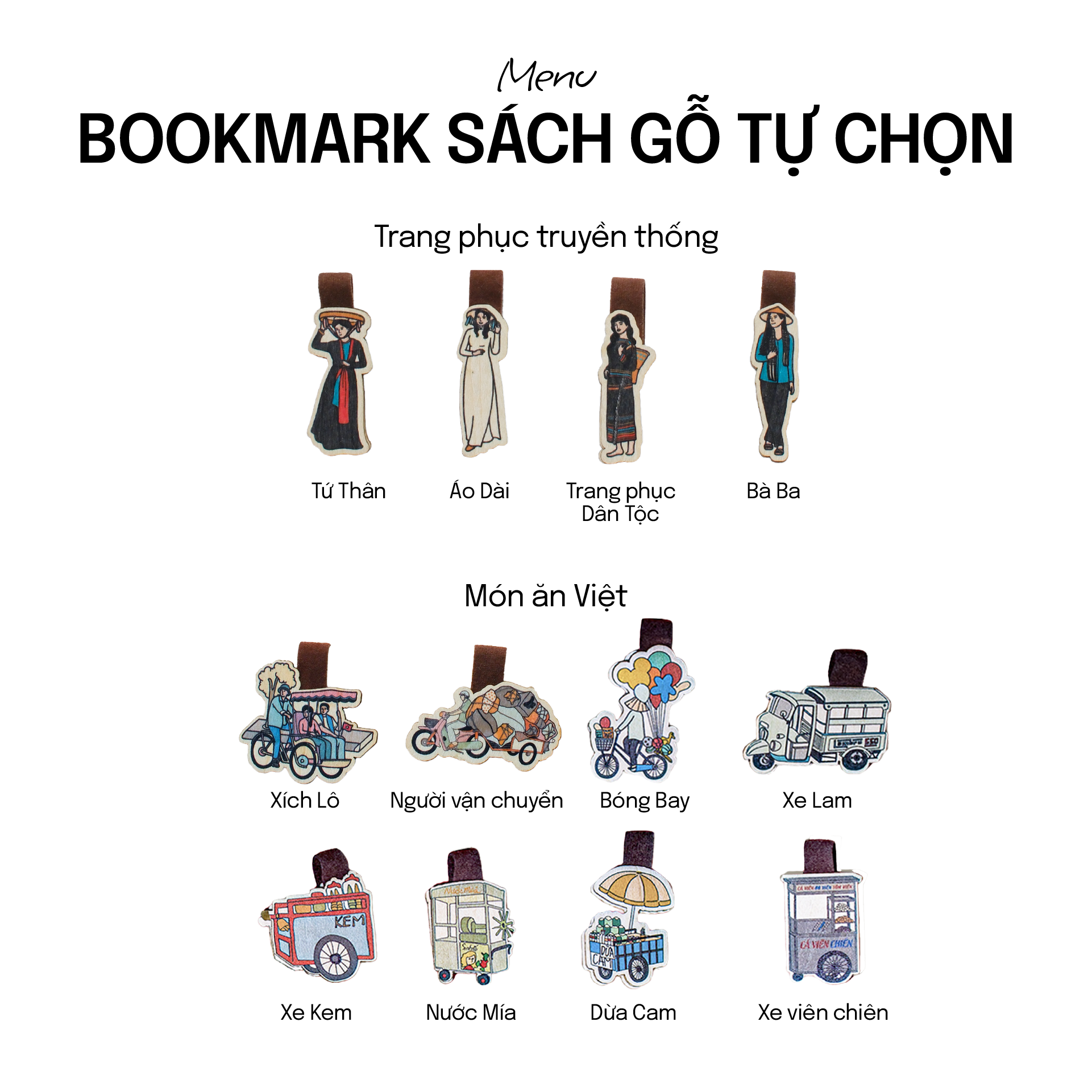 COMBO HÍ HOÁY: Gồm 03 Bookmark Sách Gỗ + 01 Sổ da
