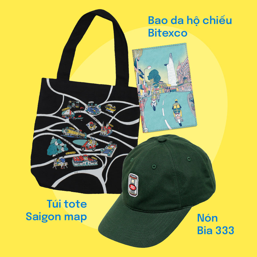 COMBO RONG CHƠI: Gồm 01 Túi Tote + 01 Bao da Hộ chiếu + 01 Nón