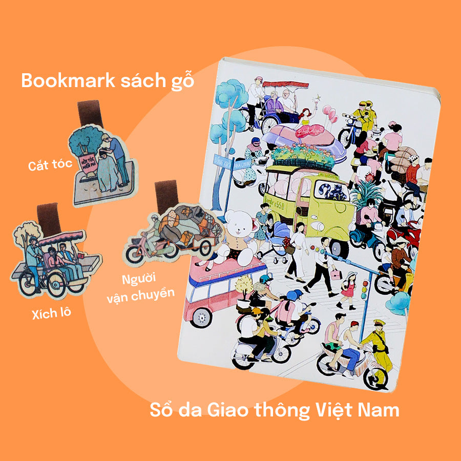 COMBO HÍ HOÁY: Gồm 03 Bookmark Sách Gỗ + 01 Sổ da