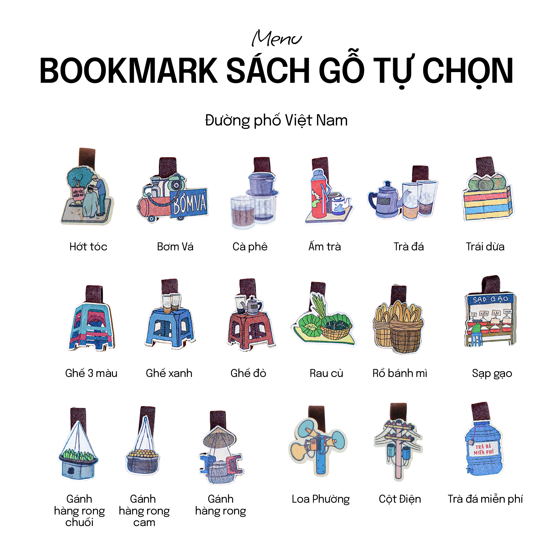 COMBO HÍ HOÁY: Gồm 03 Bookmark Sách Gỗ + 01 Sổ da
