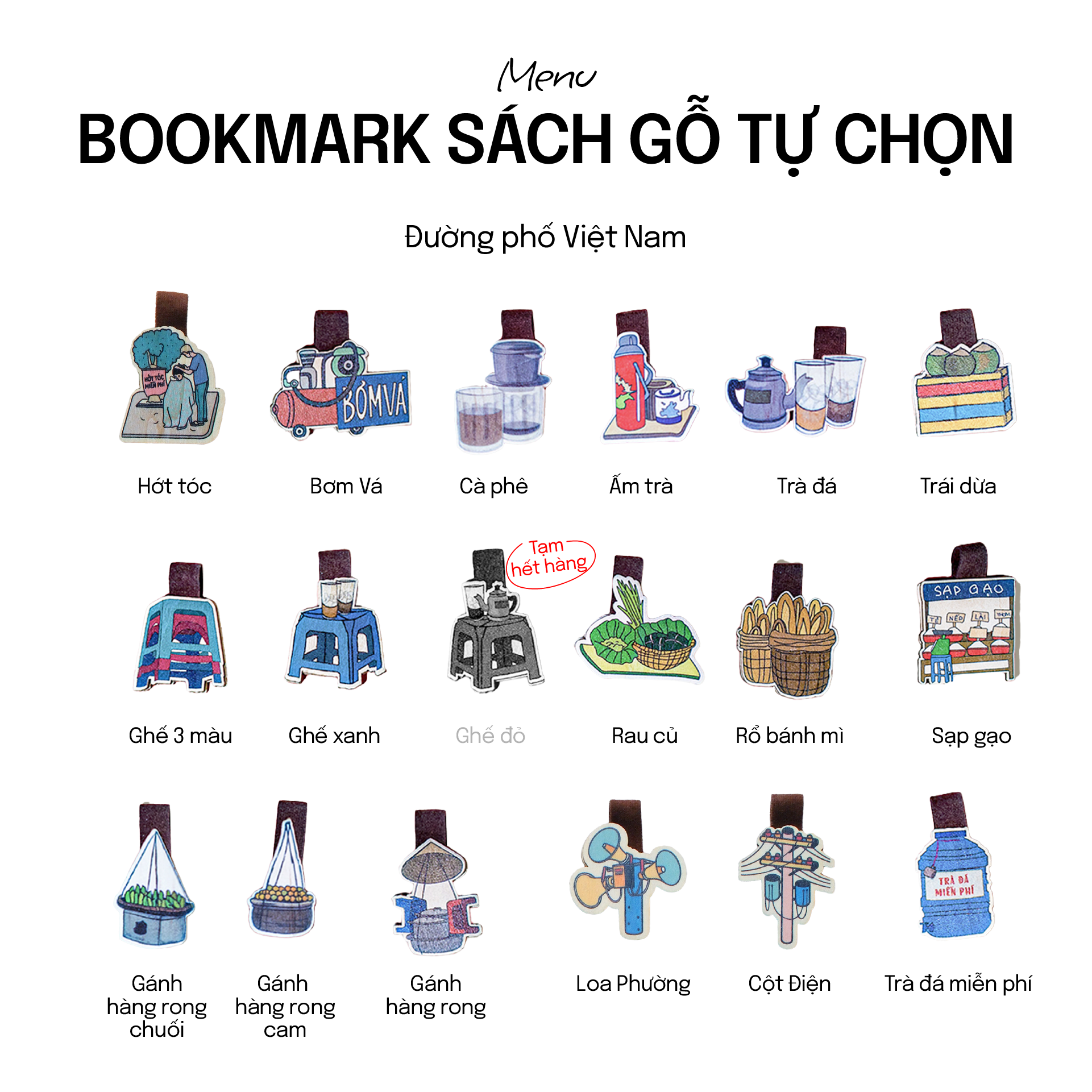 COMBO HÍ HOÁY: Gồm 03 Bookmark Sách Gỗ + 01 Sổ da