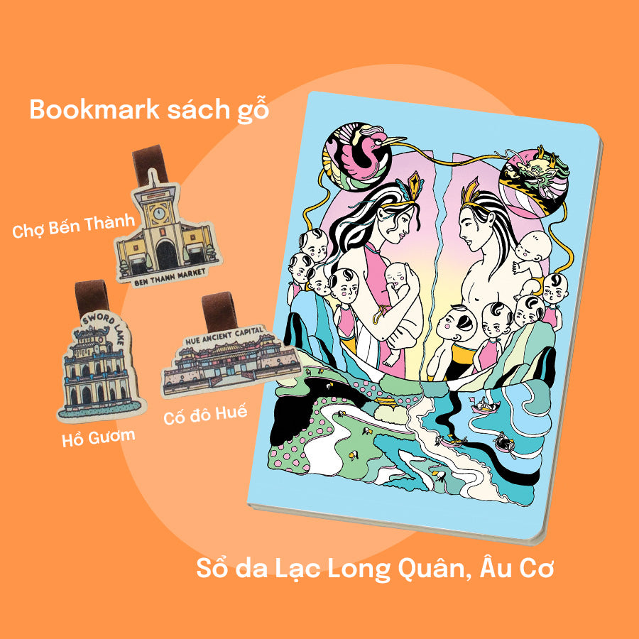 COMBO HÍ HOÁY: Gồm 03 Bookmark Sách Gỗ + 01 Sổ da
