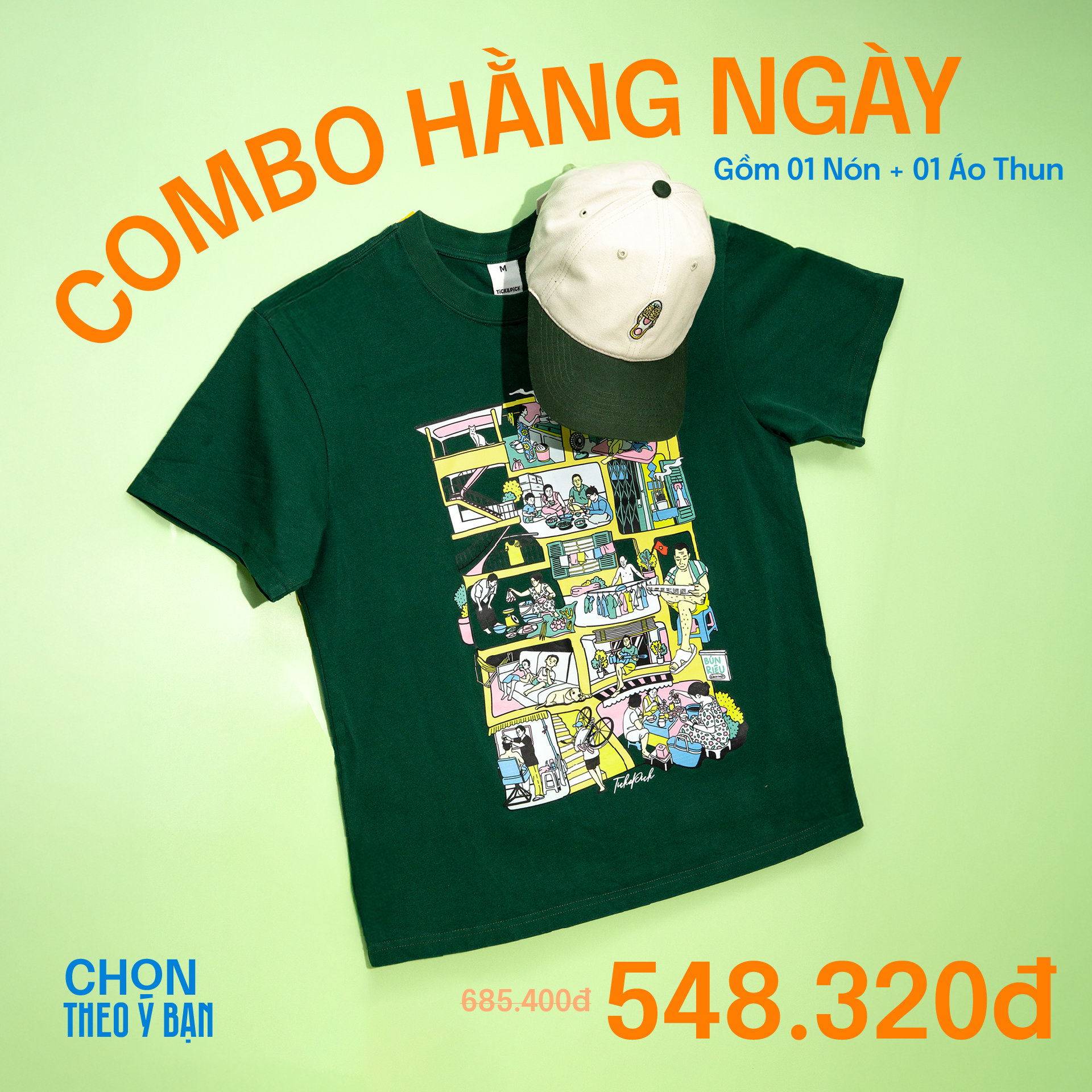 COMBO HẰNG NGÀY: Gồm 01 Áo Thun + 01 Nón