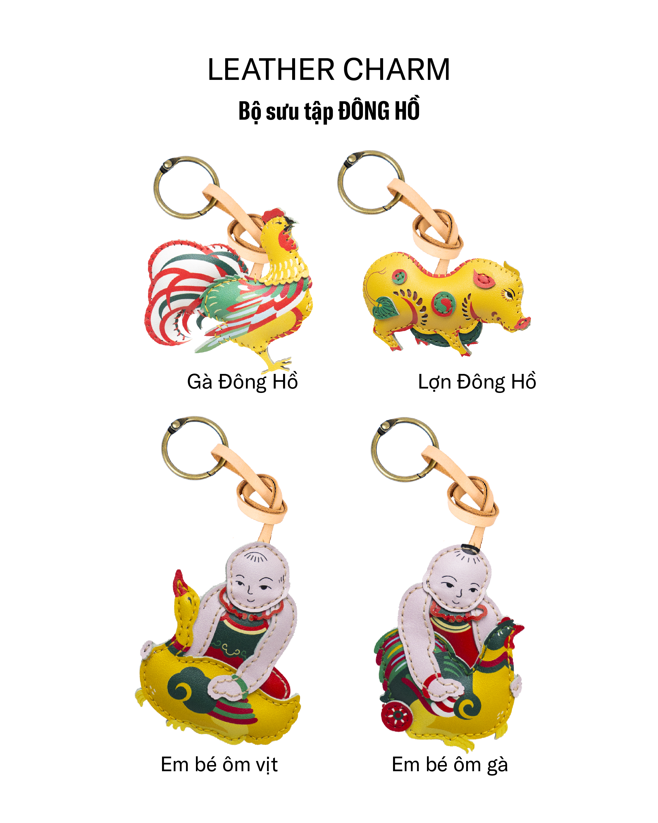 Bộ Sưu Tập Móc Khóa Da Chủ Đề Tranh Đông Hồ